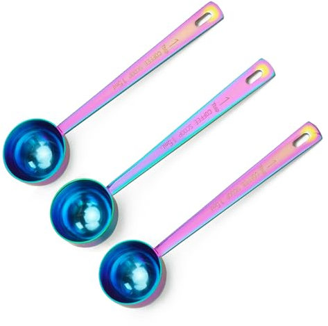 3 Pieces Coffee Measuring Spoons, Stainless Steel Coffee Spoons, Tablespoons with Long Handle for Measuring Coffee Beans, Milk Powder, Tea, Sugar, Grain, Flour and Protein (Rainbow)