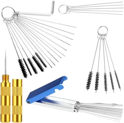 Qiuwanzia Kit Nettoyage carburateur Jets Aiguilles brosses Nettoyage | Kit de fils de nettoyage pour carburateur + aiguilles de nettoyage + pic pointu pour carburateur de moto