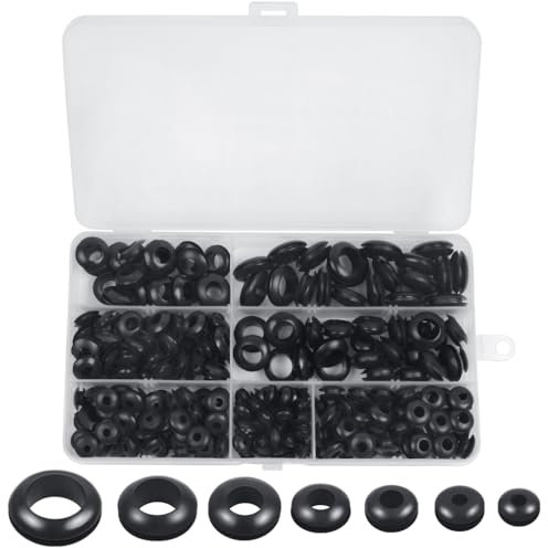260 Pcs Rubber Grommet Kit, 7 Sizes Electrical Grommets for Wires and Cables Heavy-Duty Firewall Hole Plugs for Automotive, Plumbing, and Home Wiring Protection-Black