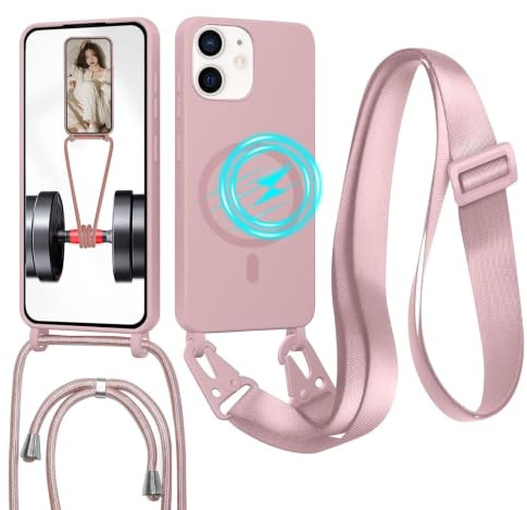 GoodcAcy Crossbody Lanyardfodral för iPhone 11, [Kompatibel med MagSafe] Magnetisk fodral med rem Justerbar och avtagbar nackrem, Anti-fingeravtrycksskydd, Sand Rosa
