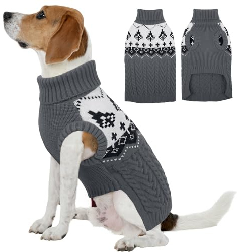 Kuoser Hundepullover Winter Strickpullover für Hunde, Weicher Warmer Hundepulli, Hundekleidung für Mittel Hunde, Grau L