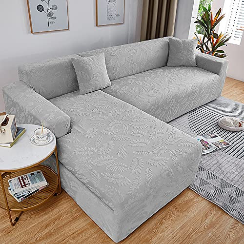 Elastischer Sofabezug für Ecksofa, dehnbar, 4-Sitzer-Schonbezug mit Ottomane, universelle Passform, für die meisten Sofas, hellgrau, ganzjähriger Schutz