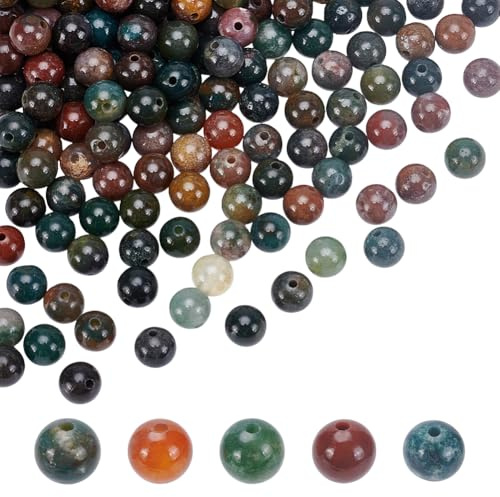 UNICRAFTALE Ca. 180 Stück 6mm Indischer Achat Runder Kristallstein Natürlicher Loser Edelstein Glatte DIY Perlen Für Ohrringe Armbänder Halsketten Schmuckherstellung Loch 1mm
