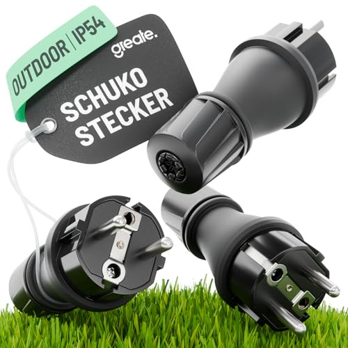 greate 230V Schuko Stecker wasserdicht nach IP54 - 3er Pack Schukostecker