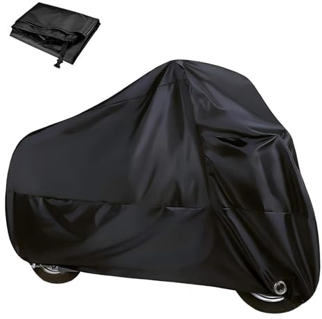 Zosgrew 1 PC Motorcycle Cover, 190T Polyester Motorbike Cover, Waterproof Motorcycle Protector with Storage Bag, Universal for Most Motorbikes Vehicle (Black)