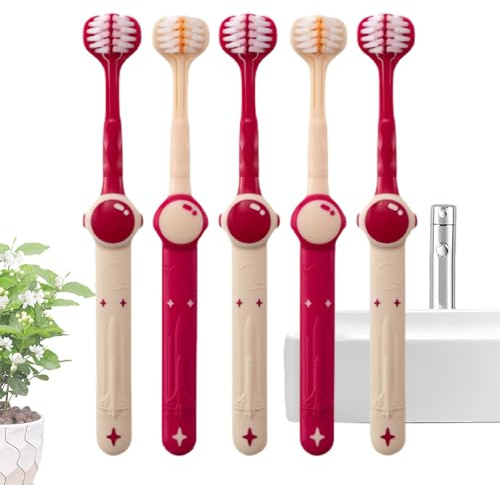 Hitburu Cepillo De Lados Infantil, 5 Unidades Cepillos De Dientes Manuales Caras Temática Espacial, Herramienta Reutilizable Para Cuidado De Encías Y Cepillado, Para Niños 3-12 Años, Para Viaje, Baño