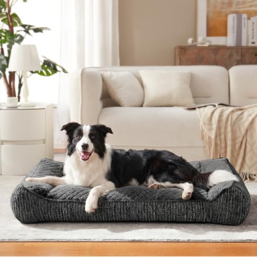 JOEJOY Orthopädisches Hundebett Grosse Hunde, Ergonomisches Hundebett Waschbar Abnehmbar, Hundesofa rutschfest mit Erhöhtem Rand, Hundekorb Weiches Schneeflocken-Fleece, 89x64x20cm