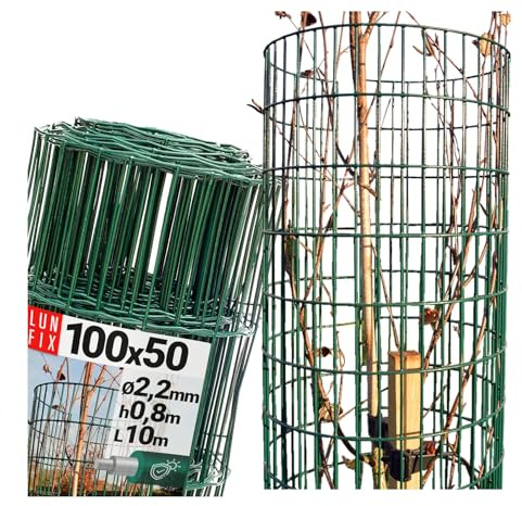 Lun Fix Filet de protection pour arbre, 100 x 50 mm, maille de 2,2 mm de diamètre, galvanisé et revêtement en PVC vert RAL 6005, hauteur 0,8 m × 10 m, grillage métallique pour protection contre les