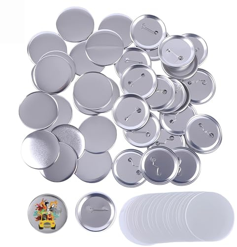 LANZLC 100 Stück Buttons Selber Machen, Button Rohlinge 58 mm, Runde Abzeichen Anstecknadel Knopfteile mit Transparenter Folie, Buttons zum Selbstgestalten Metall für Abzeichen und Spielzeug Pins