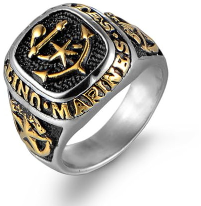 Bague de Sceau Masculine du Corps des Marines Américains en Acier en Titanium - Emblème d'Ancre-Étoile, Style Vintage Militaire Gravé, Bijoux pour Vétérans des Marines