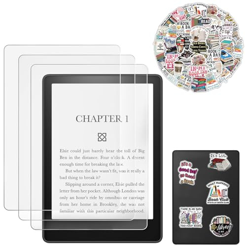 KIRZAX 3 Stück Schutzfolie für Kindle Paperwhite 7 Zoll 2024 & Kindle Colorsoft Signature Edition, matt Anti-Glare Premium-PET, 50 Retro-Lesesticker als Geschenk