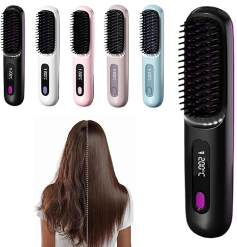 Go Brush Pro - Brosse Lissante Sans Fil Portative 2026 avec Affichage LCD, Chauffage Céramique Rapide et Batterie 2000mAh, pour un Lissage Léger au Quotidien et en Voyage (Noir)