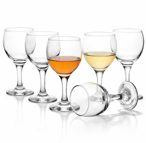 HOMSMYTH Wine Glasses Set of 6 – 190ml (6.7oz) Small Stemmed Wine Glass, Clear Red & White Wine Glasses, Pulled Stem, Laser Cut Rim, Dishwasher Safe, Elegant Glassware for Home & Dining (Style I)