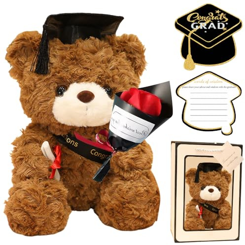 Nzkeuf Orsacchiotto per la Laurea, 23 cm Orsacchiotto Peluche, Regali Laurea, Diploma e Cappello di Dottore, per Scuola Laurea Decoro, Regali di Laurea per Studenti, Sacchetto Regalo e Rose