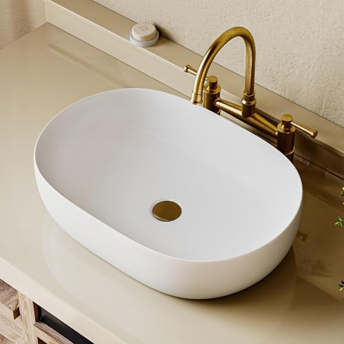 Eridanus Countertop Basin, Oval Ceramic Bathroom Vessel Sink, 600 x 400 x 150 mm, Gloss White, Large Modern Vanity Wash Basin