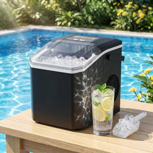 Ice Maker Countertop – Portable Ice Cube Maker Machine with 12kg/Day, Self-Cleaning, 2 Bullet Ice Sizes – Small Ice Machine for Home, Office, Camping & Party