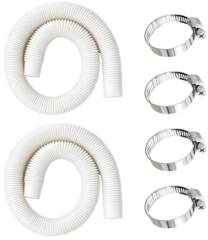 VOIDHUES 2 Stück Poolschlauch 38mm Pool Schlauch Schlauch für Poolpumpe Mit 4 Stück Sicherungsclip und Schlauch 150 cm Suitable for Swimming Pools and Filter Pumps ((Weiß)