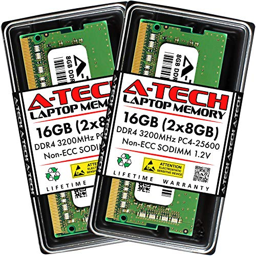 A-Tech 16GB (2x8GB) DDR4 3200MHz SODIMM PC4-25600 Non-ECC Unbuffered CL22 1.2V 260-Pin SO-DIMM Laptop Notebook Computer RAM Memory Upgrade Kit