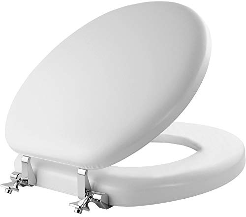 Mayfair Padded Toilet Seat with Chrome Hinges, Soft Vinyl over Wood Core Seat, Made in USA, Round, White
