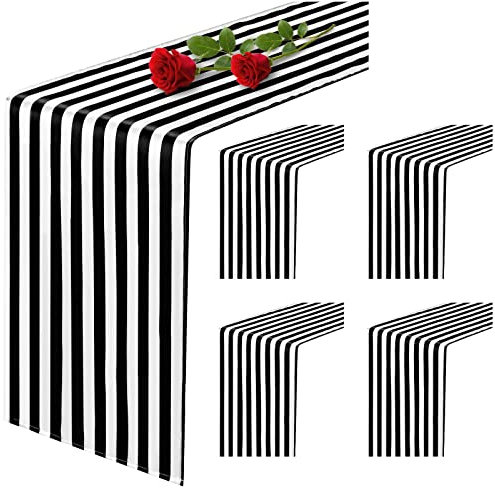 Showgeous 4er-Pack gestreifte Tischläufer aus Polyester, Tischdekoration, klassischer schwarz-weiß gestreifter Tischläufer, modernes, elegantes Design für Veranstaltungen, Bankette (30 x 182 cm)