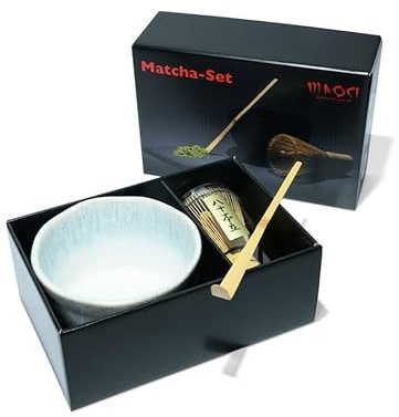 Teeladen Herzberg MAOCI Matcha Tee-Set dreiteilig (hellblau-weiß) mit Matchaschale, Matchabesen und Matchalöffel im Geschenkkarton