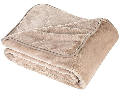 Moon - Kuscheldecke Cashmere Feeling - aus recyceltem Materialien - Wohndecke ca. 150x200 cm - extra schwere Qualität ca. 500g/m² - Taupe