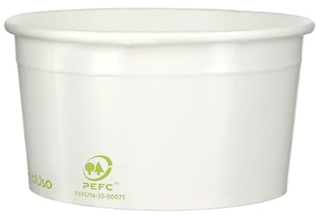 Monouso | 45 Tarrinas para Helados Ecológicas 195ml, Blancas, Sostenibles, Envases para Helados, Vasos para Postres, Tarrinas Desechables, Para Helados y Postres