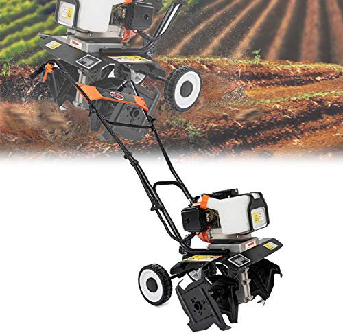 Motobineuse de jardin, motobineuse rotative à essence 2 temps, motobineuse manuelle 1300 W, largeur de travail du sol 14,2 pouces, profondeur de travail du sol 4 pouces, cultivateur de motoculteur à