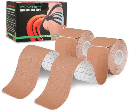 PHYTOP Kinesiotape Precortado (40 Tiras, 25 Cm X 5 Cm) | Cintas Kinesiologicas Sin Látex Para Deportes | Tape Vendaje Ideal Para Soporte De Rodilla, Hombro Y Codo (Beige)