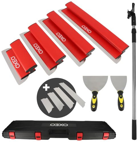 Lames à Lisser plaquiste - Coffret lames 0.35mm et 0.5mm - Acier inoxydable - Perche extensible - Lames souples et rigides