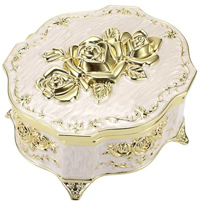 SUMTree Vintage Music Box Klein Weiss Schmuckbox Metall Keepsake Box | Musical Jewelry Box Schmuckkästen Schmuckkoffer für Ring Ohrringe Damen Geschenk Geburtstag Hochzeit Weihnachten Valentinstag
