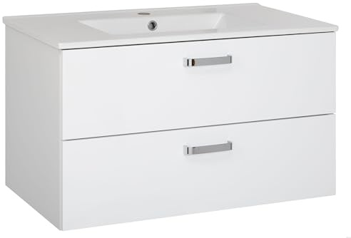 VBChome Badmöbelset 80x47x47 cm mit Keramik-Waschbecken und Hängeschrank mit 2 Schubladen – Kompakt und funktional für kleine Badezimmer