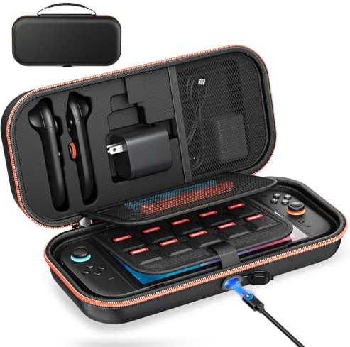 Auarte [Charge à l'intérieur] Étui pour Nintendo Switch 2/OLED/Original, Grand Étui Rigide pour Adaptateur et Joypad Rangement, Sac de Voyage Coques pour Switch Console avec 22 Fentes