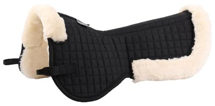Merauno Half English Saddle Pad Cotton Pad Faux Fur Clear spine high wither shaping Horse Riding Luxury Equestrian Shock Absorbing Non-Slip Breathable Machine Washable Black/Natural Size-L