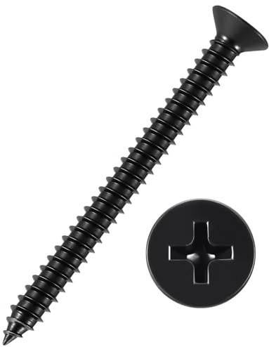 Kozelo 50pcs Phillips Flat Head Wood Screws - [#12x2-3/8] 304 Stainless Steel Countersunk Self Tapping Screws for Furniture Assembly, Interior Trim, Outdoor Construction, Black | Flat Head Countersunk Self Tapping Screws for Furniture Assembly, Interior Trim, Outdoor Construction