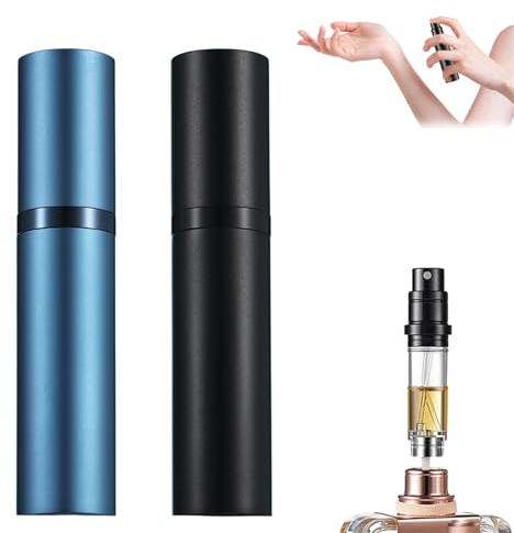 Soiftra 2 Pcs Vaporisateur Parfum Rechargeable, 5ml Flacon Voyage Avion Portable, Flacon Parfum Vide Rapide à Remplir, Brumisateur Rechargeable avec Brume Fine pour Eau, Eau Hydratante(Bleu+Noir)