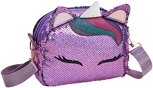 SAFIGLE Einhorn Pailletten UmhäNgetasche Damen Schultertasche Verstellbar Einhorn-Design Glitzer Tasche FüR Outdoor Alltag 7 Jahre MäDchen Geschenk