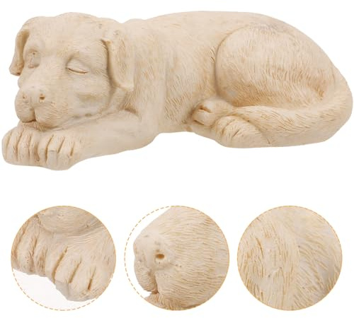 UKCOCO Piedra Conmemorativa para Mascotas de Resina, Estatua de Tumba para Perro Color Marfil, Figura Decorativa al Aire Libre para Jardín, Homenaje Duradero y Resistente para Perros