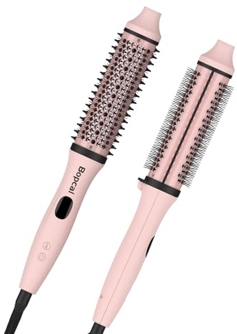Bopcal Cepillo Térmico 3 in 1, Thermal Brush Cepillo Rizador Iónico con Pantalla LCD para Rizos Naturales y Volumen, Cepillo Rizador de un Solo Paso, 6 Temperatura, Compacto y Ligero, Doble Voltaje
