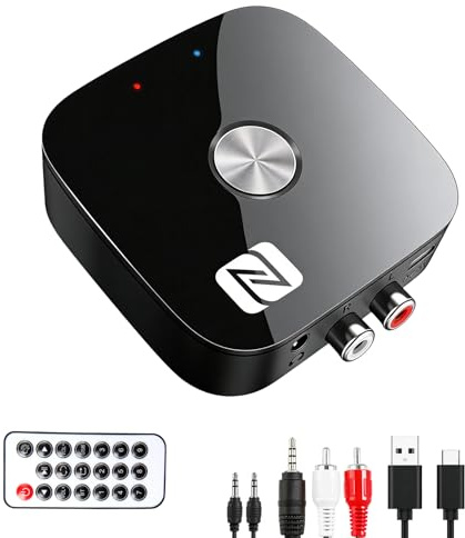 Receptor Bluetooth 5.3 HiFi, Receptor Bluetooth Jack AUX 3.5 mm/RCA, con Conexión Dual para Estéreo, Altavoz, Amplificador, con NFC, Receiver Estéreo Casa Coche, Compatible con Teléfono Tablet
