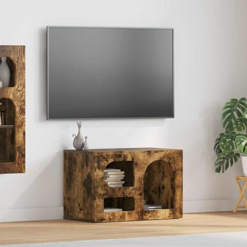 Boltkex TV-skåp ELST av trämaterial 60 x 35 x 40 cm rökt ek med 3 hyllor, lågbord för vardagsrum, hemmabio, mediemöbler med förvaringsutrymme för mottagare och spelkonsol
