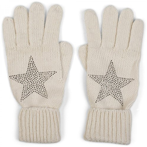 styleBREAKER Damen Handschuhe Strass Stern Strick Einheitsgröße | Fingerhandschuhe. Polyacryl mit Wollanteil. doppelter Bund. elastisch. winterfest. weiche Haptik. Glitzer Besatz.