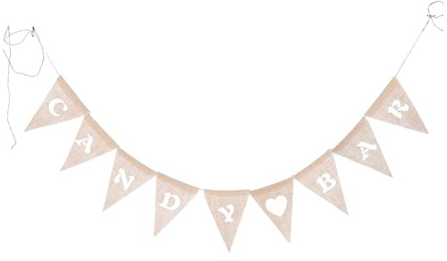 luoem Candy Bar Banner Herz Form Sackleinen Wimpelkette Banner Rustikal Hochzeit Jute für Weihnachten Party Dekoration