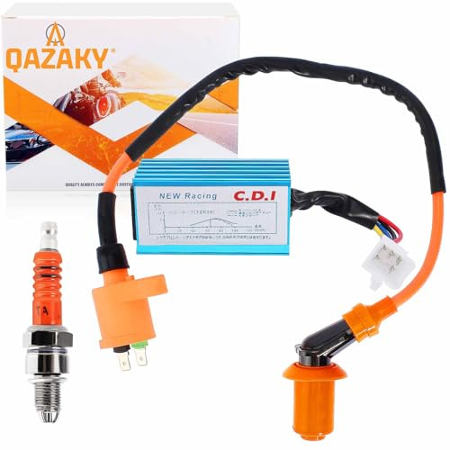 QAZAKY Performance Racing Ignition Coil + Spark Plug A7TC + 5 Pins CDI Compatible with GY6 4-Stroke 50cc-110cc 125cc 150cc Scooter ATV Go Kart Moped Quad Pit Dirt Bike 139QMB 152QMI 157QMJ XR50 CRF50