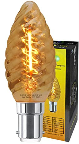 Long Life Lamp Company 1w LED Twisted Candle B15 Vintage Filament Light Bulb Smoke Glass