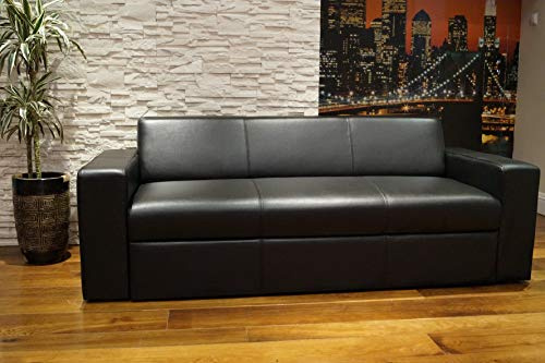 Quattro Meble Schwarz Echtleder 3 Sitzer Sofa Antalya I FS Breite 200cm mit Schlaffunktion Ledersofa Echt Leder Couch große Farbauswahl !!!