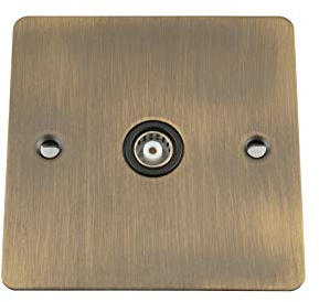 Antique Brass Flat TV/Ariel Socket 1 Gang Black Insert