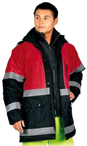 REIS Warnjacke Warnschutzjacke Winterjacke Wasserdicht Gefüttert Kaputze (Blue-RED) (L)