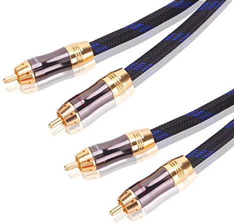 KUYIOHIFI Dual 2RCA Male to 2RCA Male Stereo Audio Cable, Double-Shielded (OD 8.0mm), for Amplifiers, AV Receivers, Hi-Fi System (4 Feet)