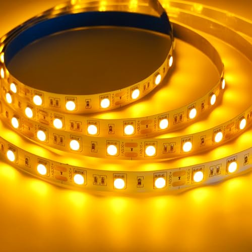 iNextStation 12V Tira LED 5M Amarillo, SMD5050 300 LED | Tira Luz LED para Pasillo, Cocina, Gabinete, Armario y Más, Decoración de Fiestas (Sin Adaptador)